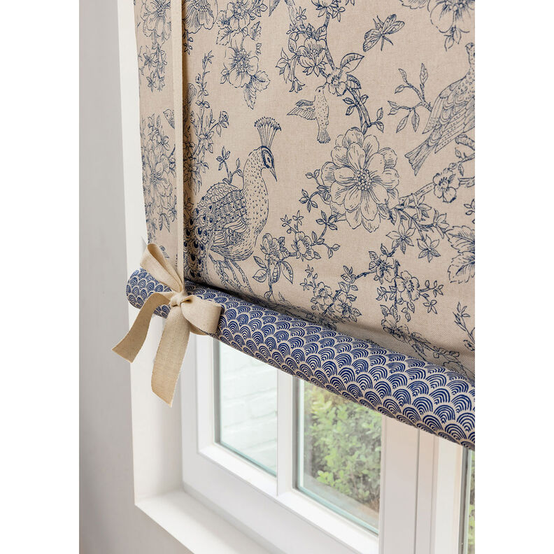 Dekostoff Halbpanama Wellenbögen – natur/indigo | Reststück 60cm,  image number 5