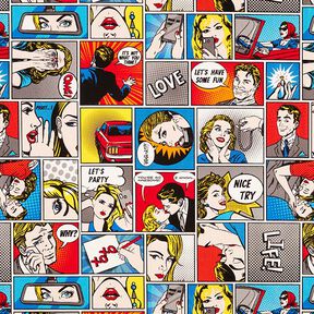 Dekostoff Halbpanama Comic Pop-Art – weiss, 