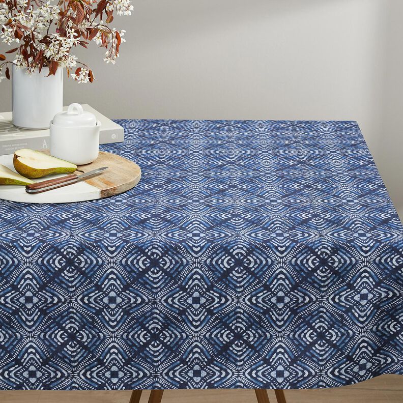 Dekostoff Canvas Batik-Fliesen – indigo/weiss,  image number 8