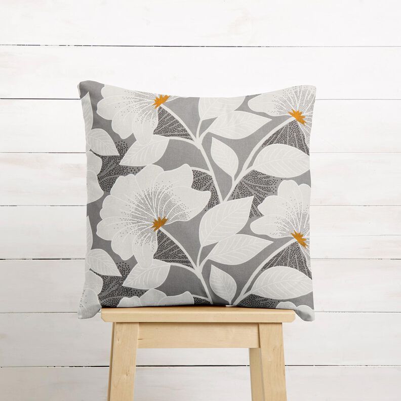 Dekostoff Halbpanama große Blumen 280 cm – grau,  image number 7