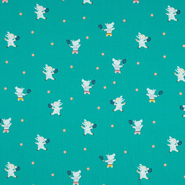 French Terry Sommersweat Tennis-Tiere  | PETIT CITRON – petrol,  image number 1