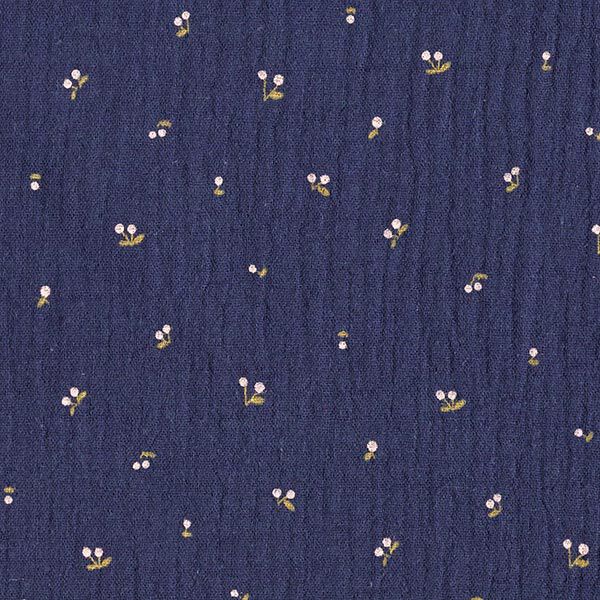 GOTS Musselin/ Doppel-Krinkel Gewebe Mini-Kirschen  – marineblau | Reststück 100cm