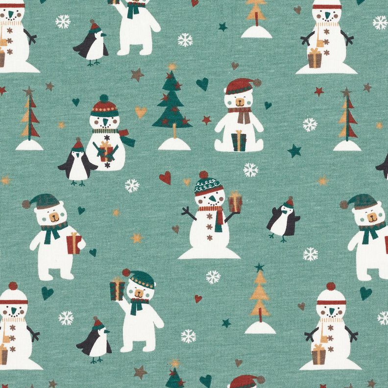 Baumwolljersey Pinguin, Eisbär und Schneemann – schilf,  image number 1