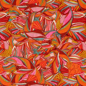 Beachwear Viskosestoff Pfauen und Blumen – orange/burgunder, 
