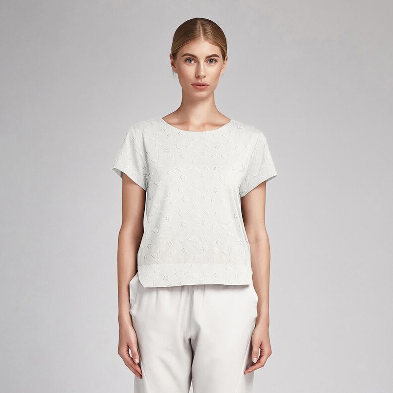 Baumwollstoff 3D Stickerei Blumen &ndash; weiss,  image number 7