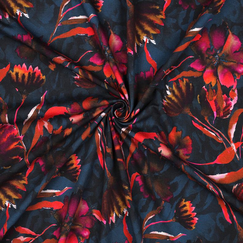 Baumwolljersey expressive Blumen Digitaldruck – nachtblau/traube, image number 3