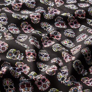Baumwollstoff Cretonne Día de los Muertos Totenköpfe – schwarz, 