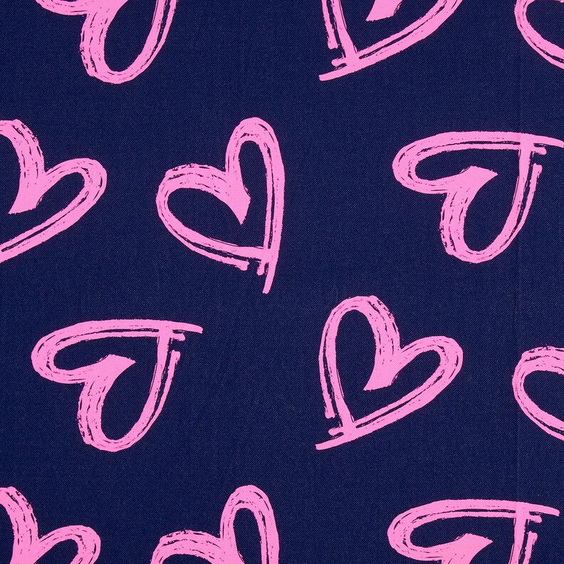 French Terry Sommersweat Jeanslook Neon Herzen – nachtblau/neonpink,  image number 1