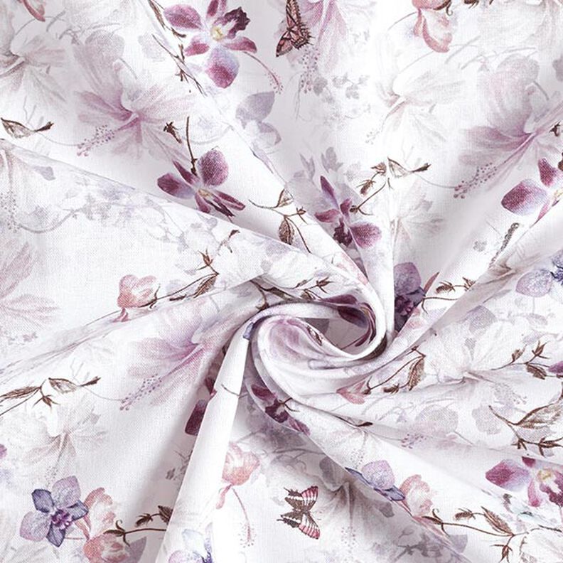 Dekostoff Baumwollpopeline Schmetterlinge & Orchideen – pastellviolett,  image number 3
