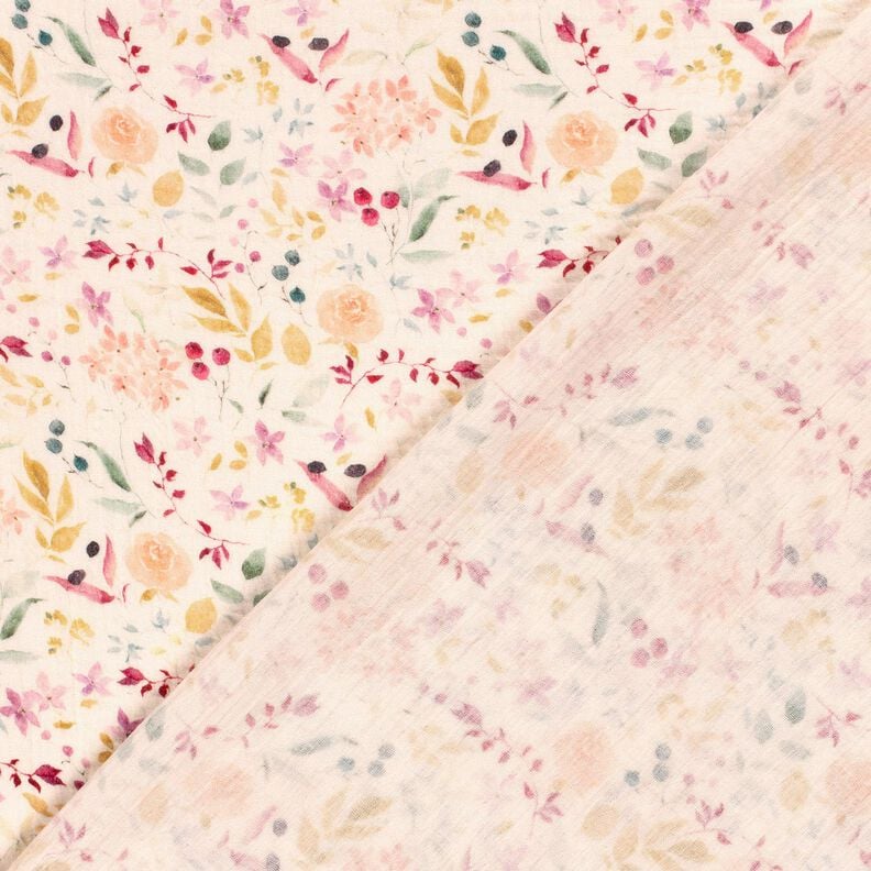 Musselin/ Doppel-Krinkel Gewebe Aquarell Blumenwiese Digitaldruck – creme,  image number 4