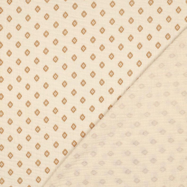 GOTS Musselin/ Doppel-Krinkel Gewebe Boho Rautenmuster | Poppy Fabrics – creme/zimt, image number 4