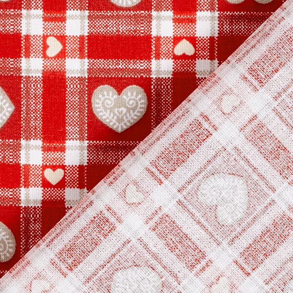 Baumwollstoff Cretonne Vichykaro und Herzen – rot, image number 4