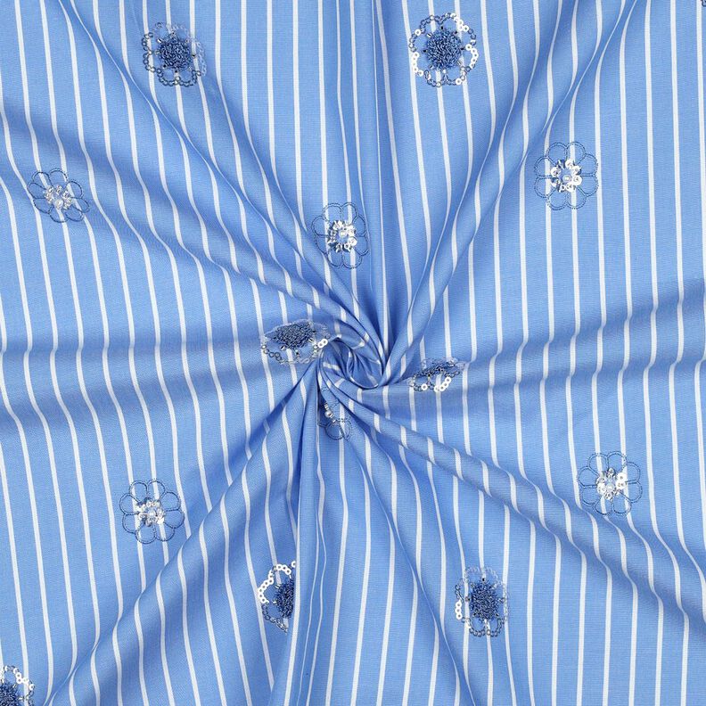 Baumwoll-Mix Paillettenstickerei auf Streifen | Poppy Fabrics – hellblau/weiss,  image number 3