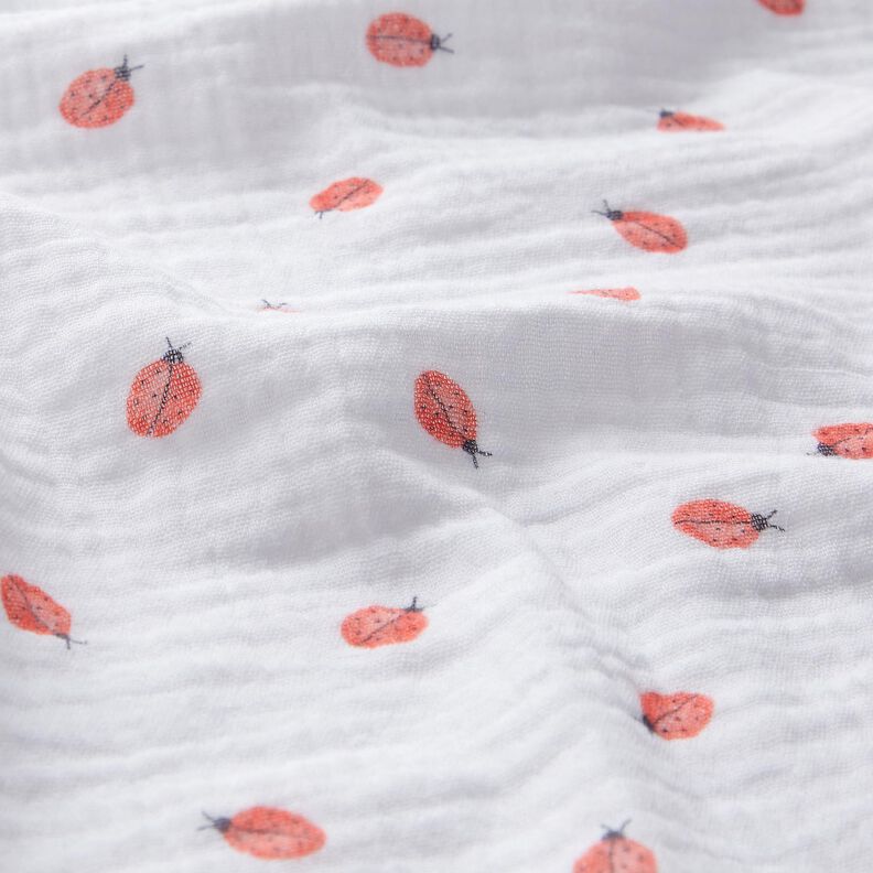 Musselin/ Doppel-Krinkel Gewebe Marienkäfer Digitaldruck | Poppy Fabrics – weiss,  image number 2