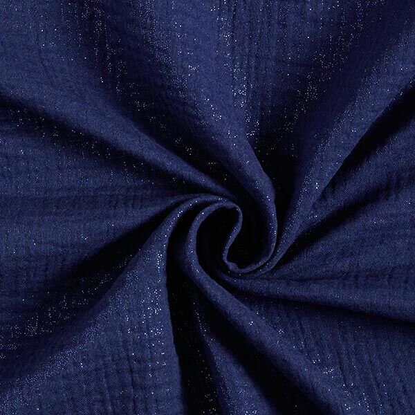 Musselin/ Doppel-Krinkel Gewebe feine Glitzerpunkte| by Poppy – marineblau | Reststück 100cm