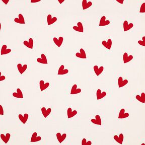 Baumwollflanell Herzen | Poppy Fabrics – elfenbein/karminrot, 