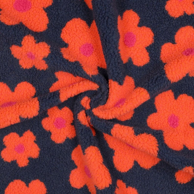 Teddyplüsch Blumen | Poppy Fabrics – marineblau/orange, image number 4