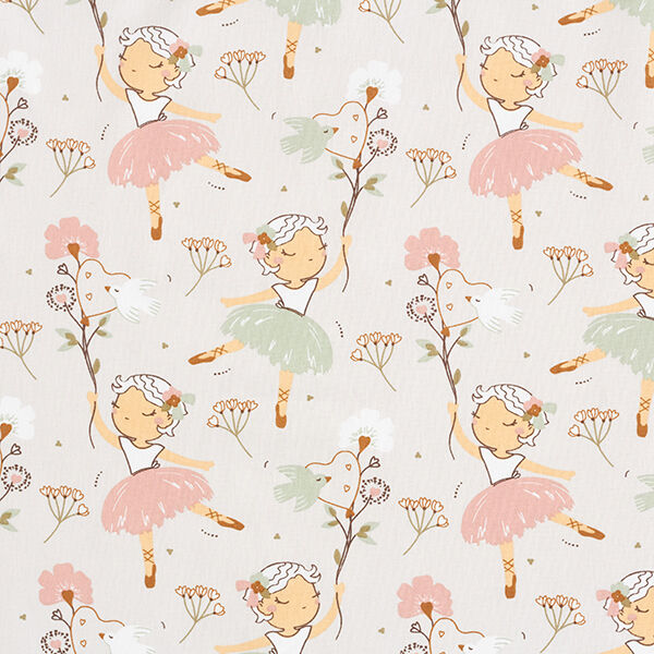 Baumwollpopeline Ballerina im Blumengarten – natur