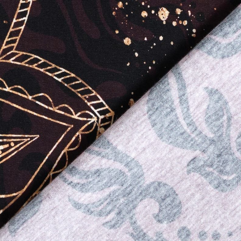 BaumwolljerseyBordürenstoff Mandala mit Goldsprenkeln | Glitzerpüppi – schwarzbraun/gold,  image number 4