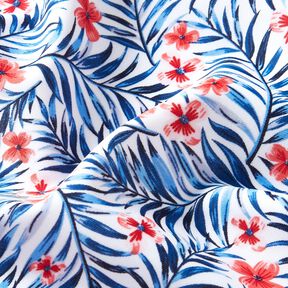 Badeanzugstoff Blumen und Palmenwedel – weiss/indigo, 
