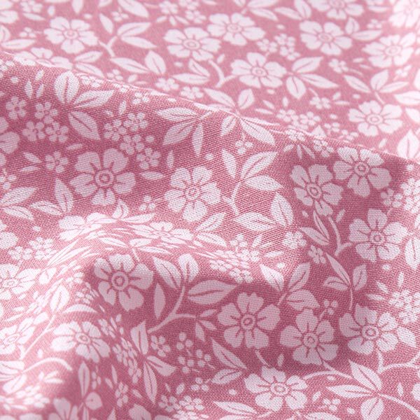 Baumwollpopeline Bi-Color-Blumen – altrosa/rosé | Reststück 50cm