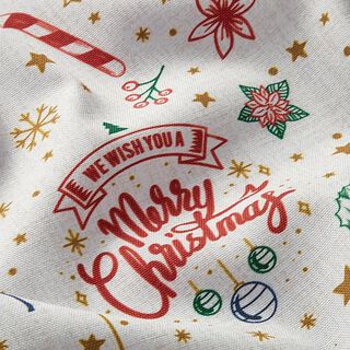 Dekostoff Halbpanama Merry Christmas – natur, 