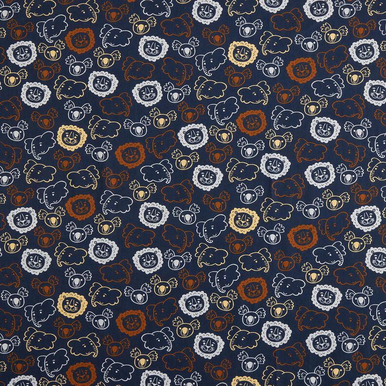 Baumwollpopeline Tiergesichter | Poppy Fabrics – blaugrau,  image number 1