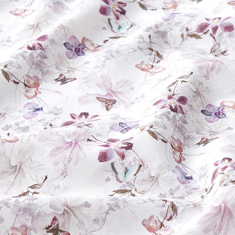 Dekostoff Baumwollpopeline Schmetterlinge & Orchideen – pastellviolett,  image number 2