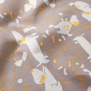 Dekostoff Canvas verspielte Hunde – greige/currygelb, 