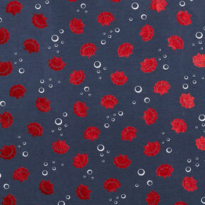 Baumwolljersey Muscheln Metallic – schwarzblau/rot | Reststück 100cm, 