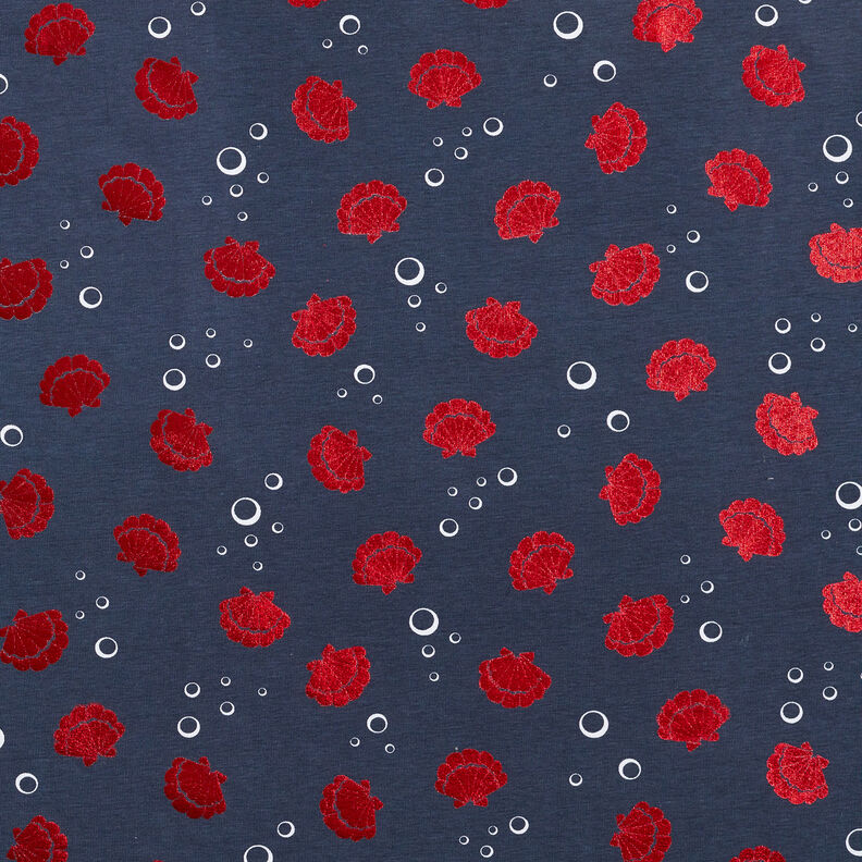 Baumwolljersey Muscheln Metallic – schwarzblau/rot | Reststück 100cm,  image number 1