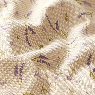 Dekostoff Halbpanama Lavendel – natur/lavendel | Reststück 100cm