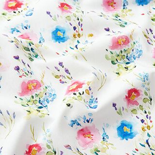 Baumwollpopeline Aquarell-Blumenwiese Digitaldruck  – weiss, 