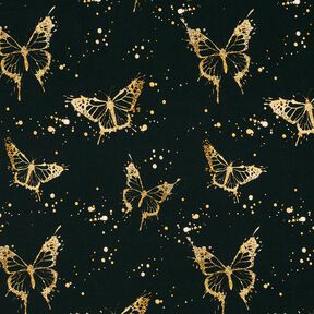 Baumwolljersey goldene Schmetterlinge | Glitzerpüppi – schwarz, 
