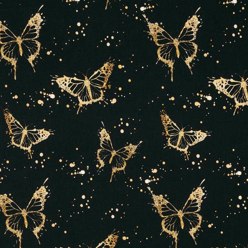 Baumwolljersey goldene Schmetterlinge | Glitzerpüppi – schwarz,  image number 1