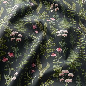 Outdoorstoff Canvas Blätter und Blüten – dunkelgrün/pastellviolett, 