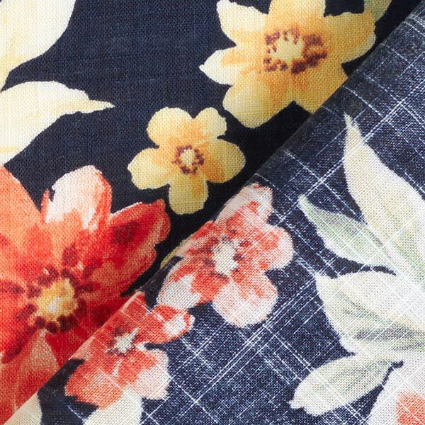 Baumwoll-Viskose-Mix Blumenbouquet – marineblau | Reststück 50cm