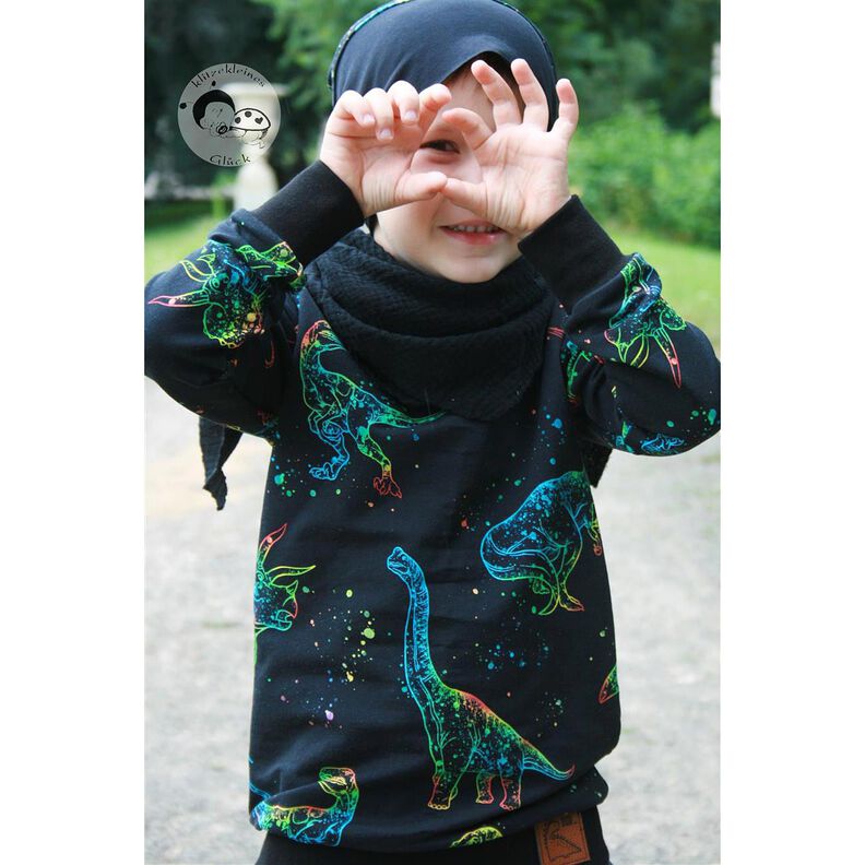 Baumwolljersey Dino Outlines | Glitzerpüppi – schwarz/Farbmix,  image number 3