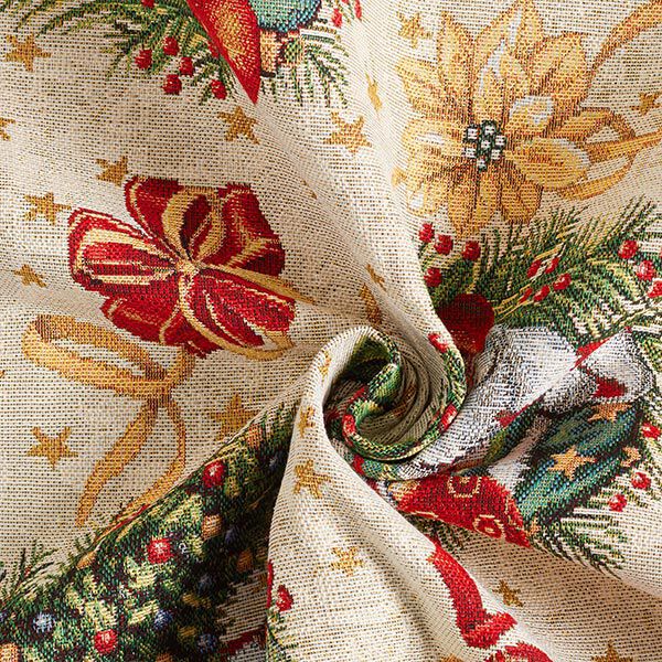 Dekostoff Gobelin Weihnachtskränze – natur | Reststück 50cm