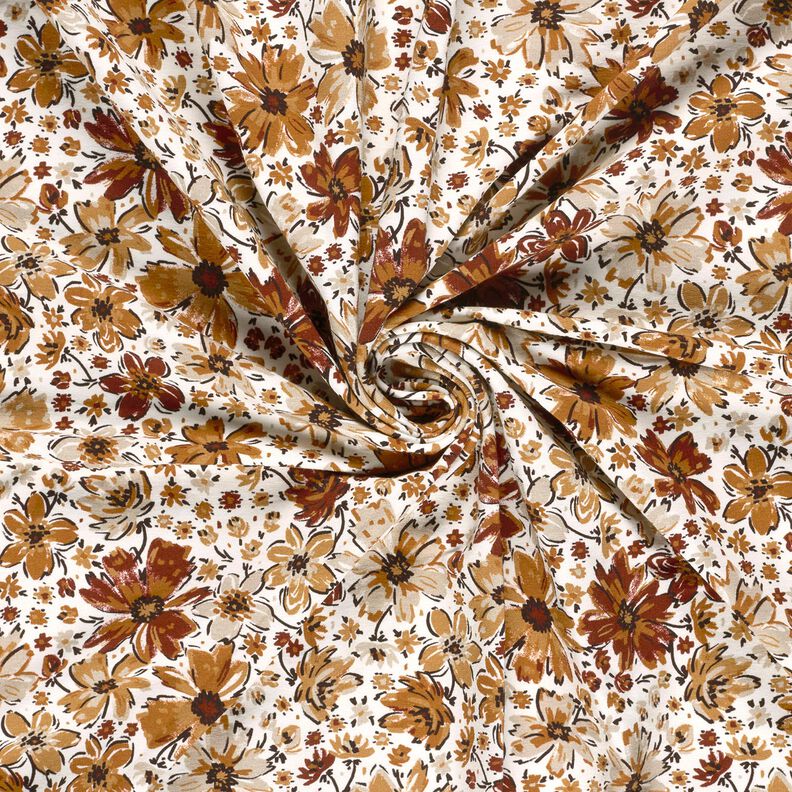 French Terry Sommersweat gezeichnete Blumen Digitaldruck &ndash; weiss/terracotta,  image number 3