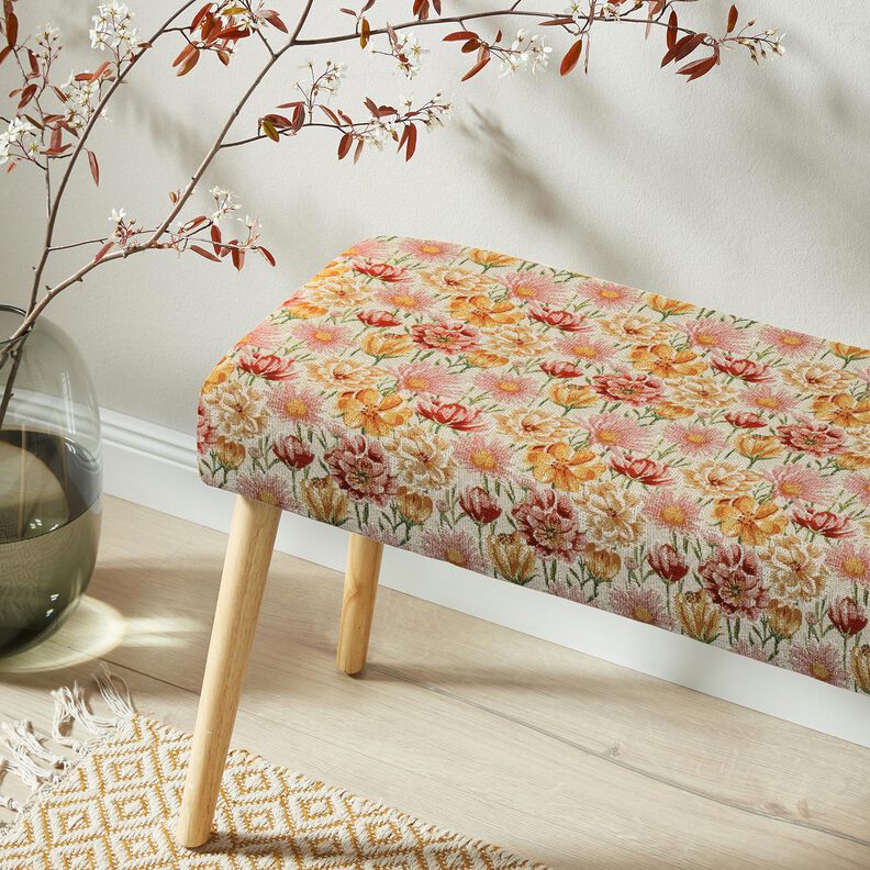 Dekostoff Gobelin Wiesenblumen – hellbeige/karminrot, image number 5