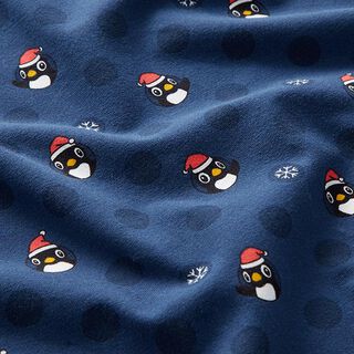 Baumwolljersey Pinguin mit Weihnachtsmütze – marineblau, 