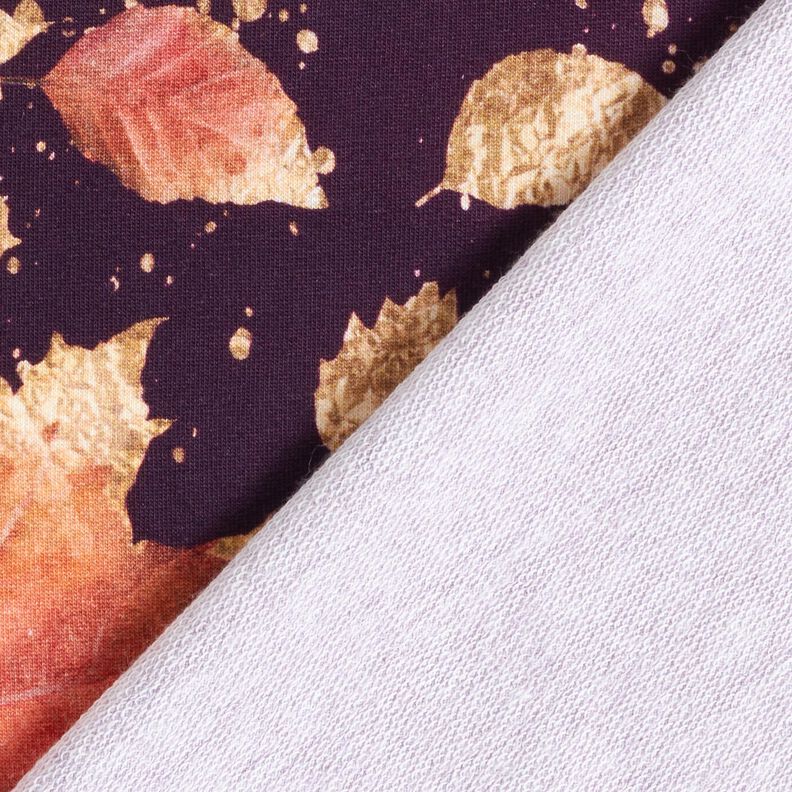 French Terry Bordürenstoff Ahornblätter | Glitzerpüppi – merlot/altgold,  image number 4