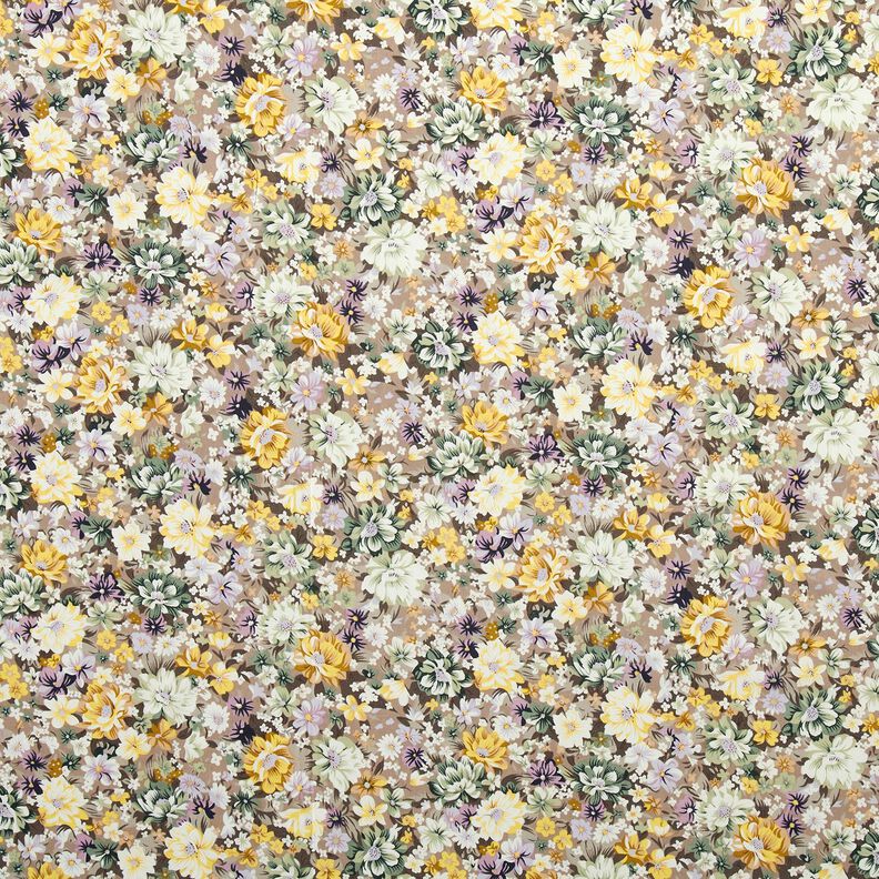 Baumwollpopeline romantische Blumen – mauvegrau/gold,  image number 1