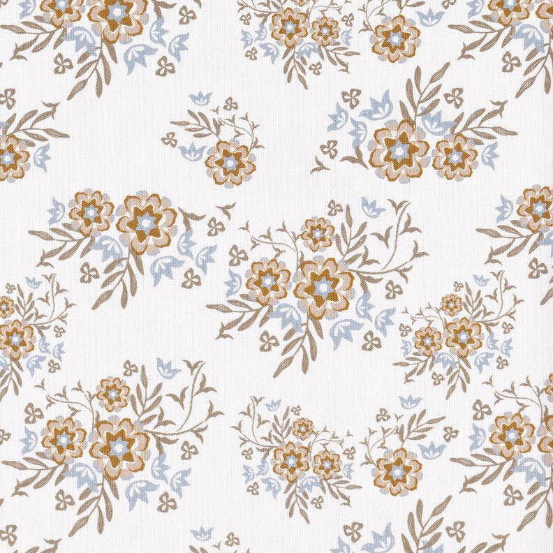 Baumwollpopeline zarte Blumensträuße – weiss/hellbraun,  image number 1
