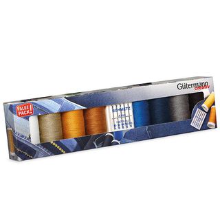 Nähfaden-Set Denim mit 5 Jeans-Nähnadeln von Schmetz [ 100m | 8 Stück ] | Gütermann creativ –, 