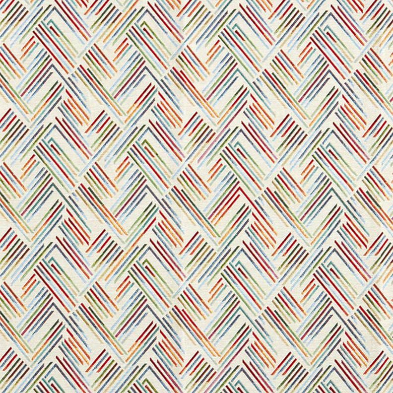 Dekostoff Gobelin Linien-Zickzack – hellbeige/blau, image number 1
