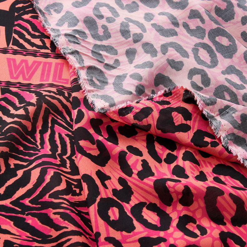 Viskose Voile Leo und Blumen Borderdesign Panel – pink/orange, image number 8
