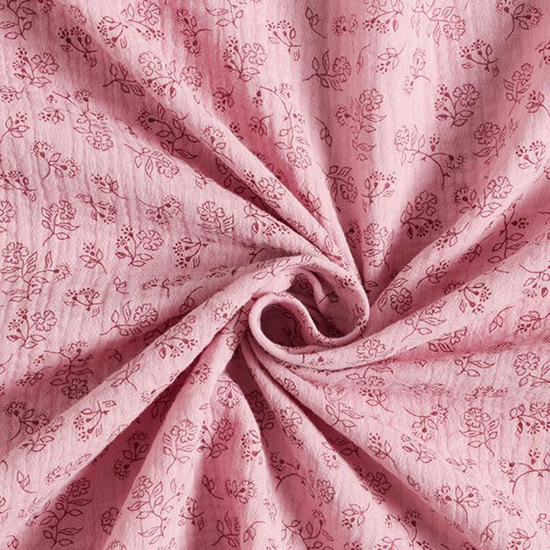 Musselin/ Doppel-Krinkel Gewebe kleine Blumenranken – rosa,  image number 3