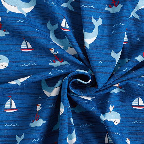 Baumwolljersey Wale, Schiffe und Möwen – blau | Reststück 80cm